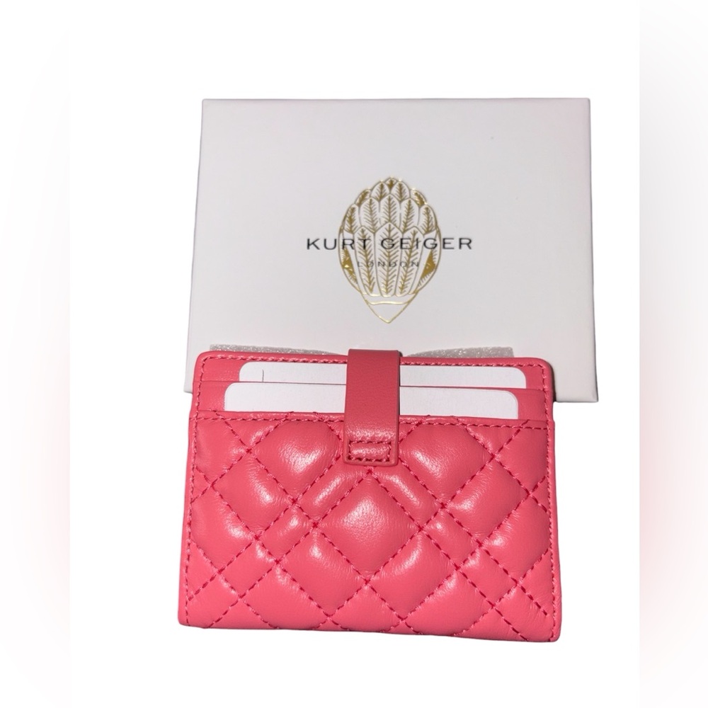 Kurt Geiger London Brixton Quilted Leather Card Case Pink New in Box - Picture 3 of 5